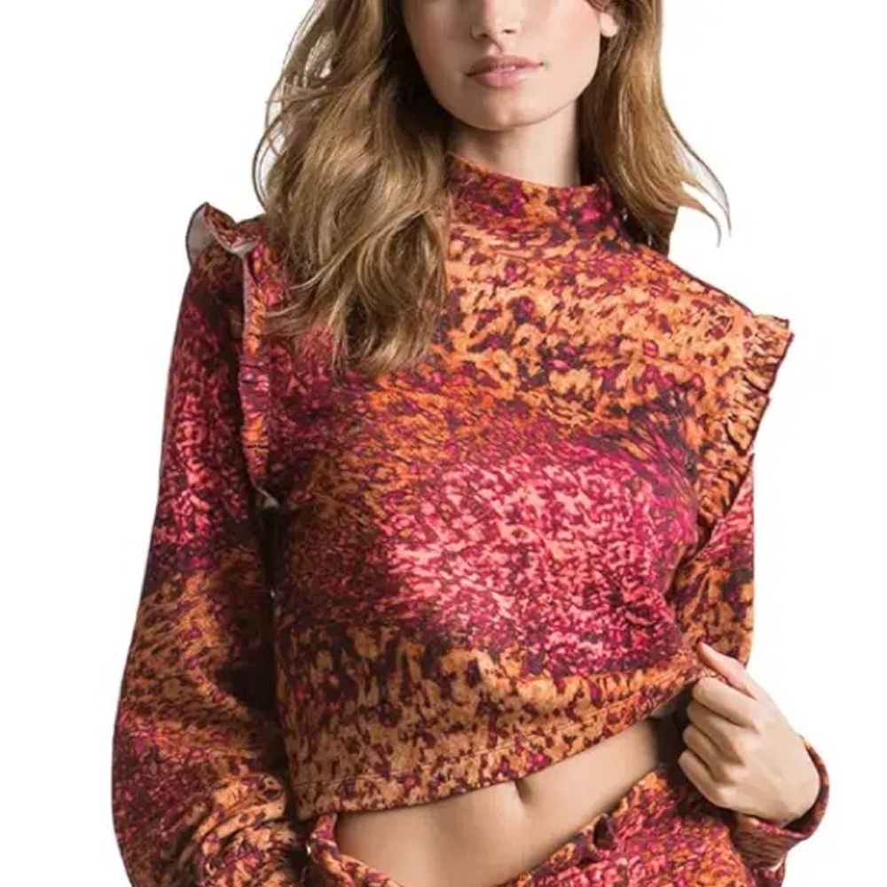 Juicy Couture,Beachwood Abstract Heavier Ruffled Armhole MockNeck Sweater,Size S
